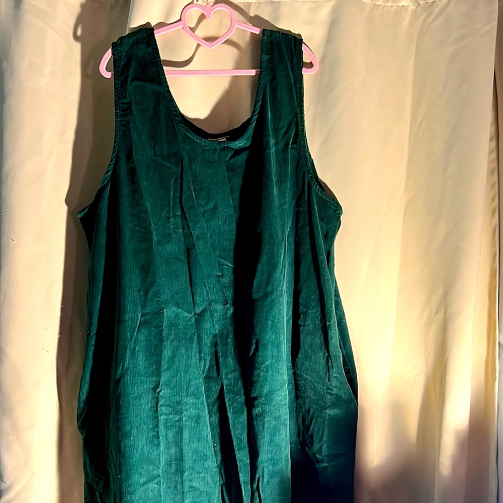 Plus size forest green corduroy cotton sleeveless dress.
